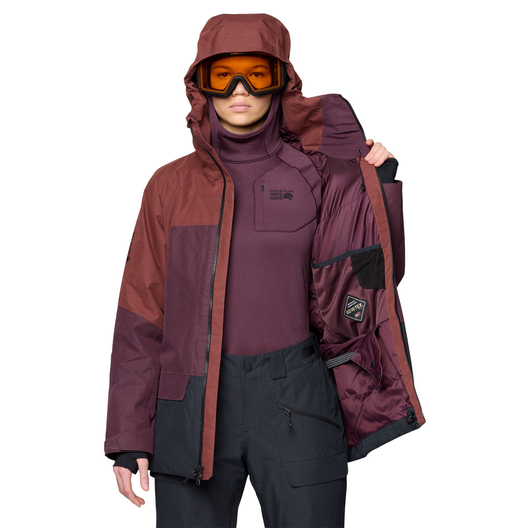 Mountain-Hardwear-Cloud-Bank-Gore-Tex-Jacket---Women-s-Bourbon-Brown---Blackberry---Black