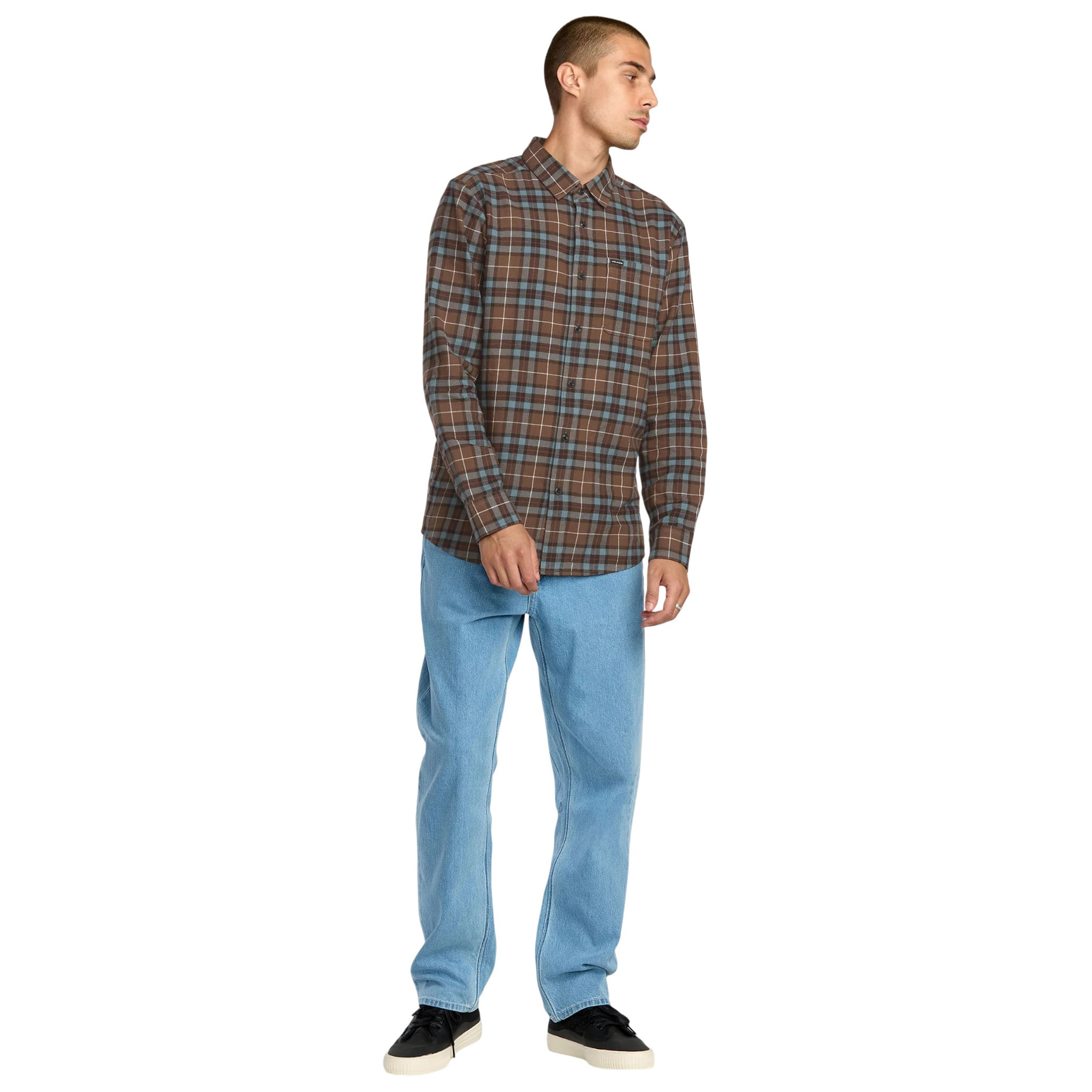 Volcom-Caden-Plaid-Long-Sleeve-Shirt---Men-s-Brown-Stone