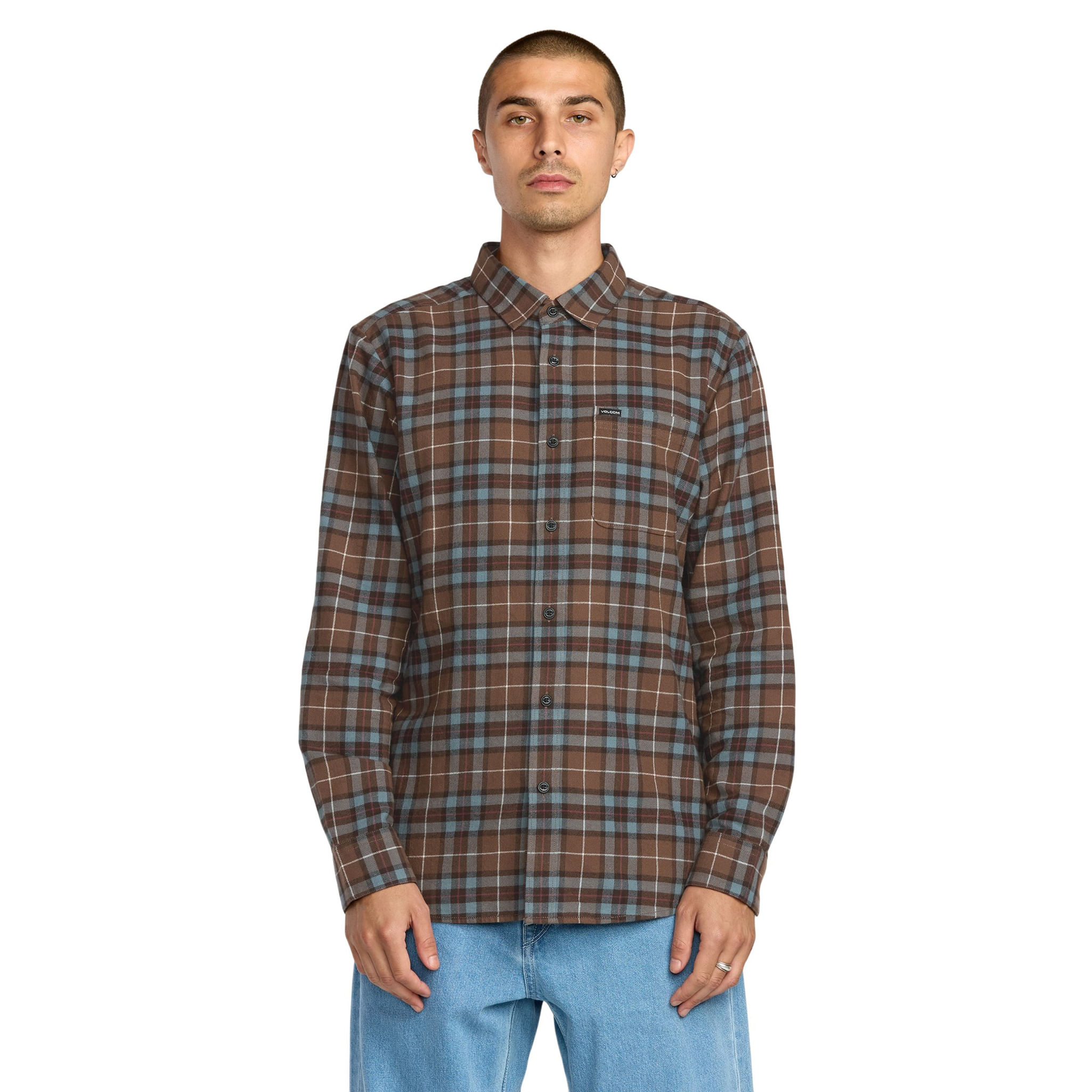 Volcom-Caden-Plaid-Long-Sleeve-Shirt---Men-s-Brown-Stone