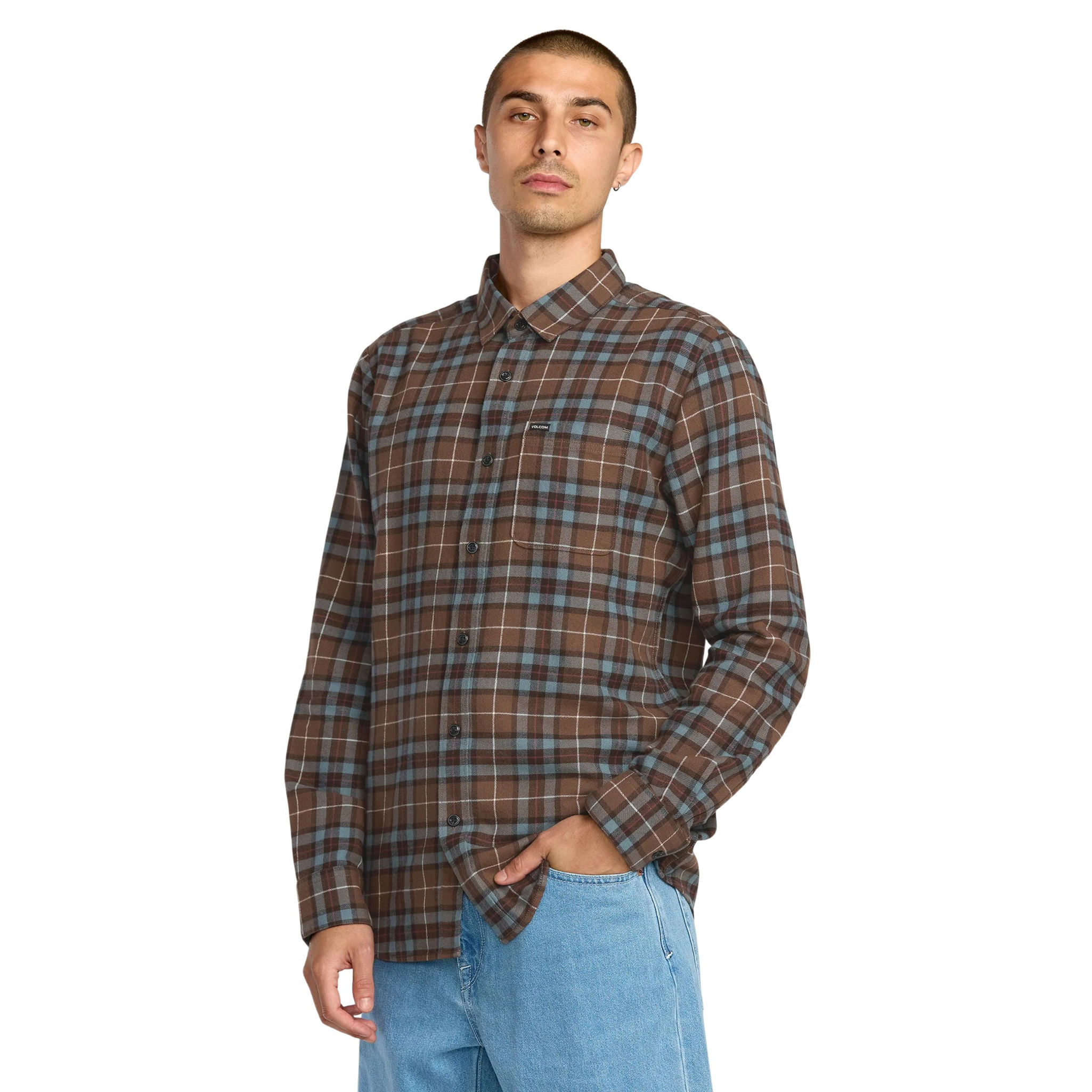 Volcom-Caden-Plaid-Long-Sleeve-Shirt---Men-s-Brown-Stone