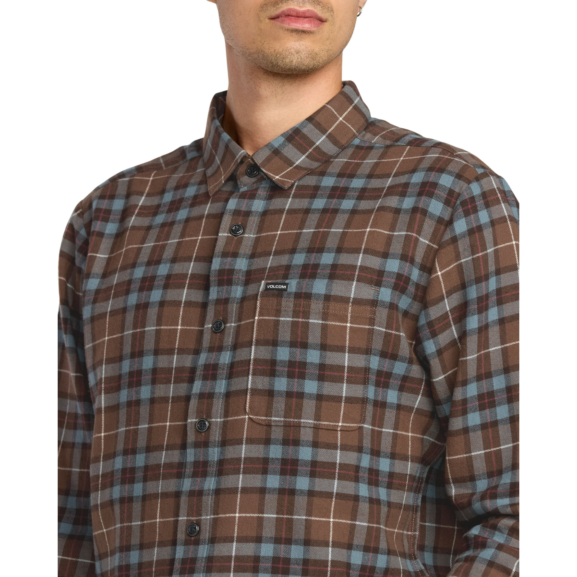 Volcom-Caden-Plaid-Long-Sleeve-Shirt---Men-s-Brown-Stone