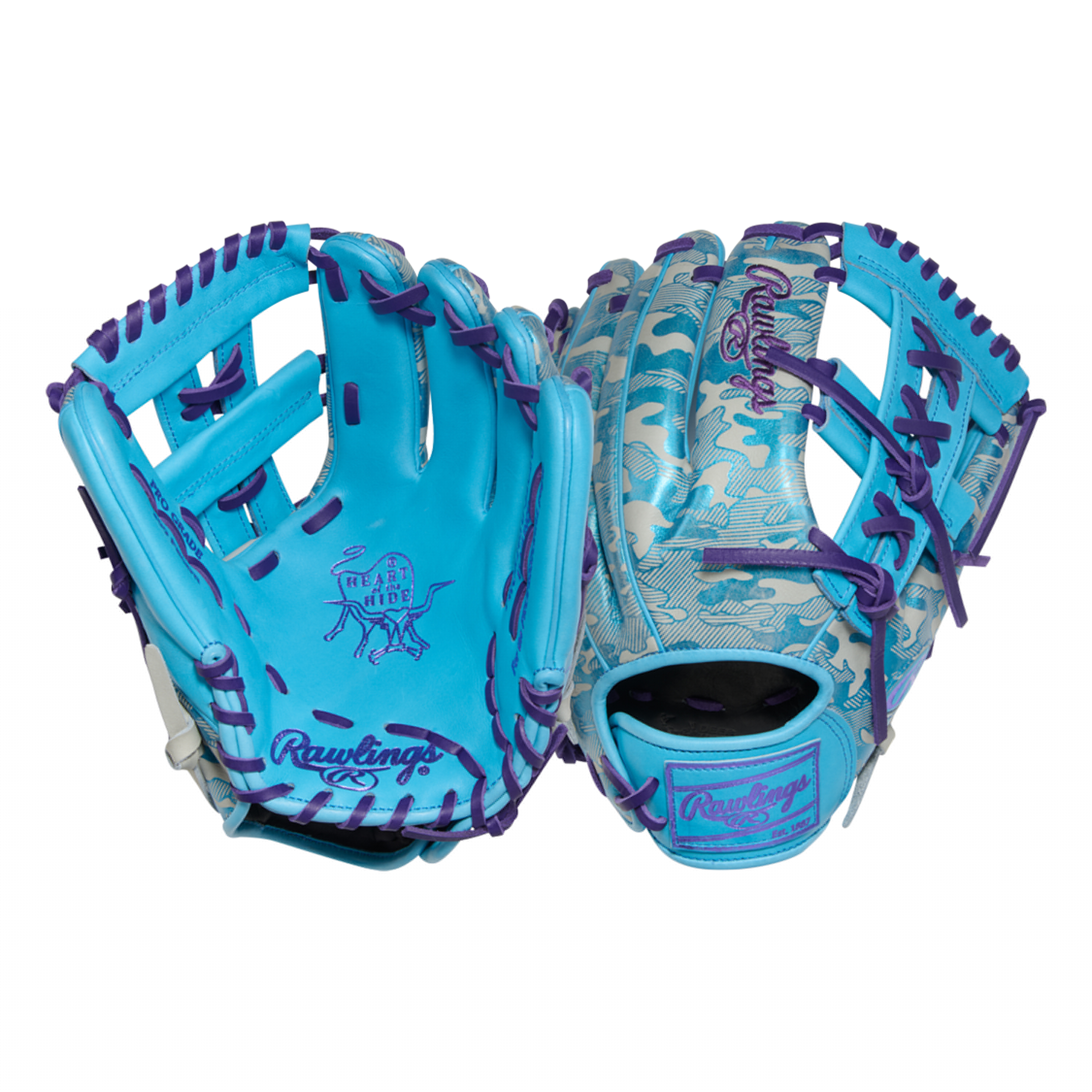 Rawlings-Heart-of-Hide-RGGC-Baseball-Glove---August-2025-Columbia-Blue---Metallic-Purple