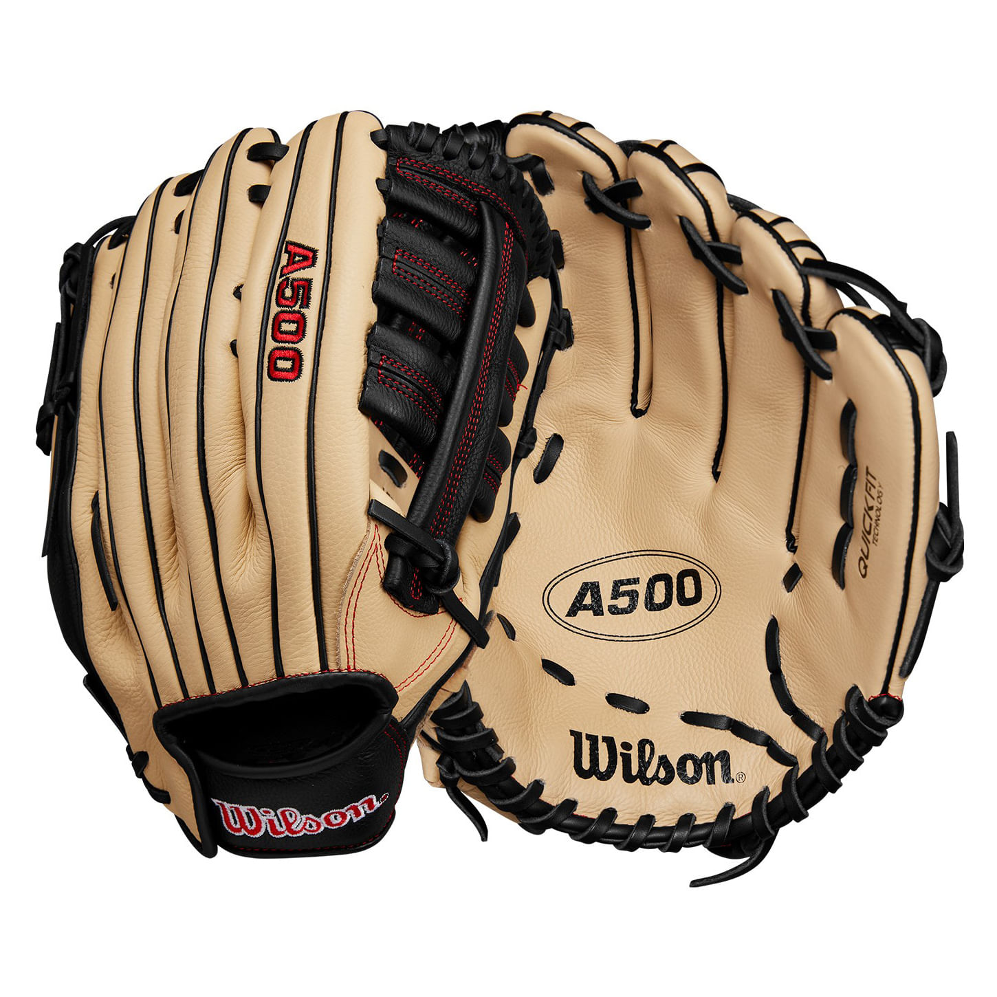 Wilson-A500-Single-Post-Web-Baseball-Glove-Blonde---Red---Black