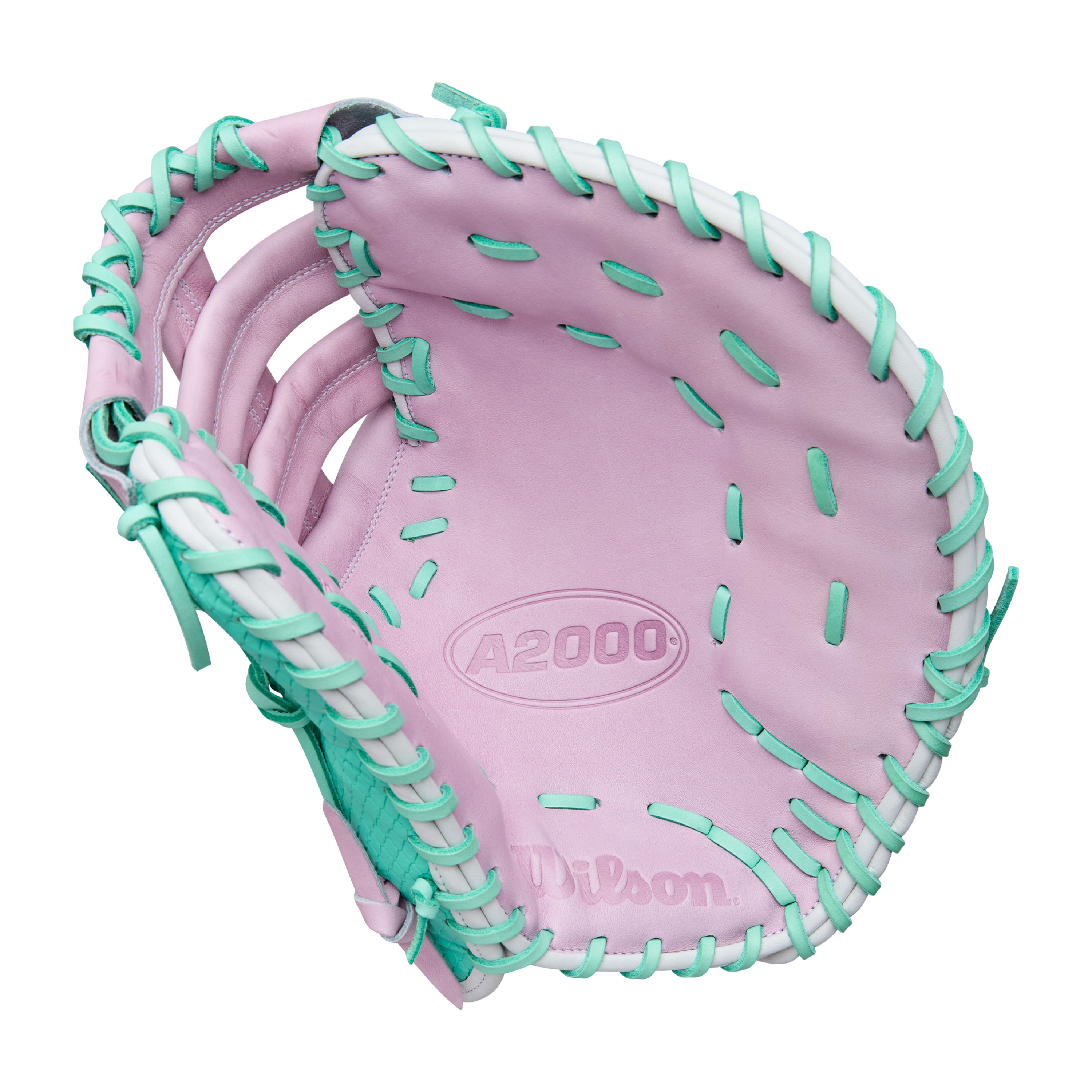 Wilson-A2000-1BSS-Fastpitch-Softball-Mitt---2025-Lavender---Seafoam---White