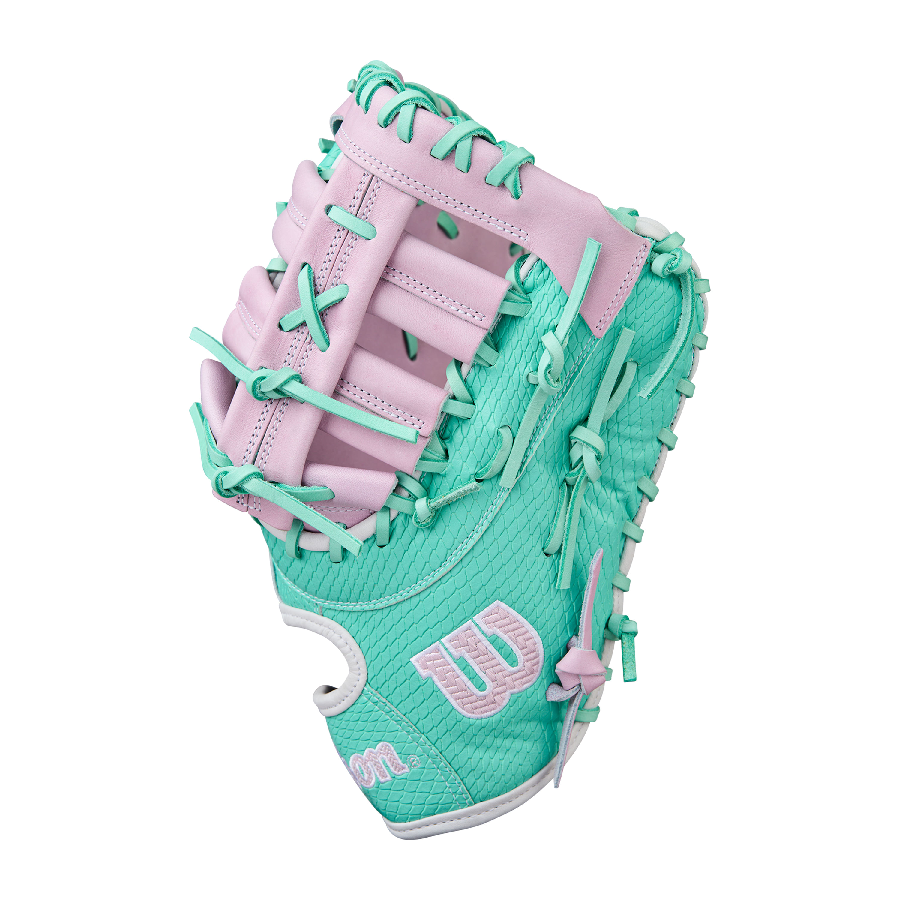 Wilson-A2000-1BSS-Fastpitch-Softball-Mitt---2025-Lavender---Seafoam---White