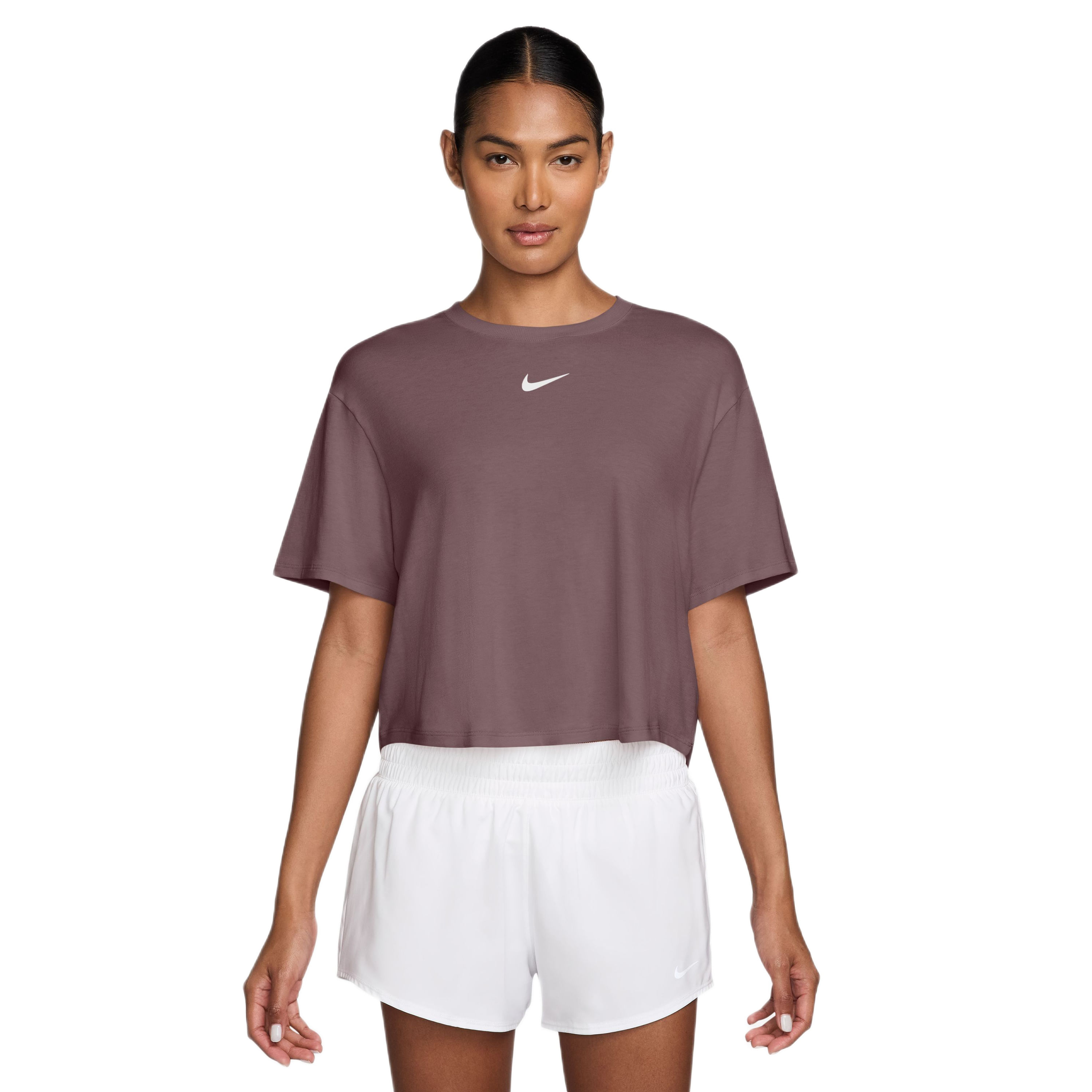 nike essentials short sleeve crop top in oatmeal
