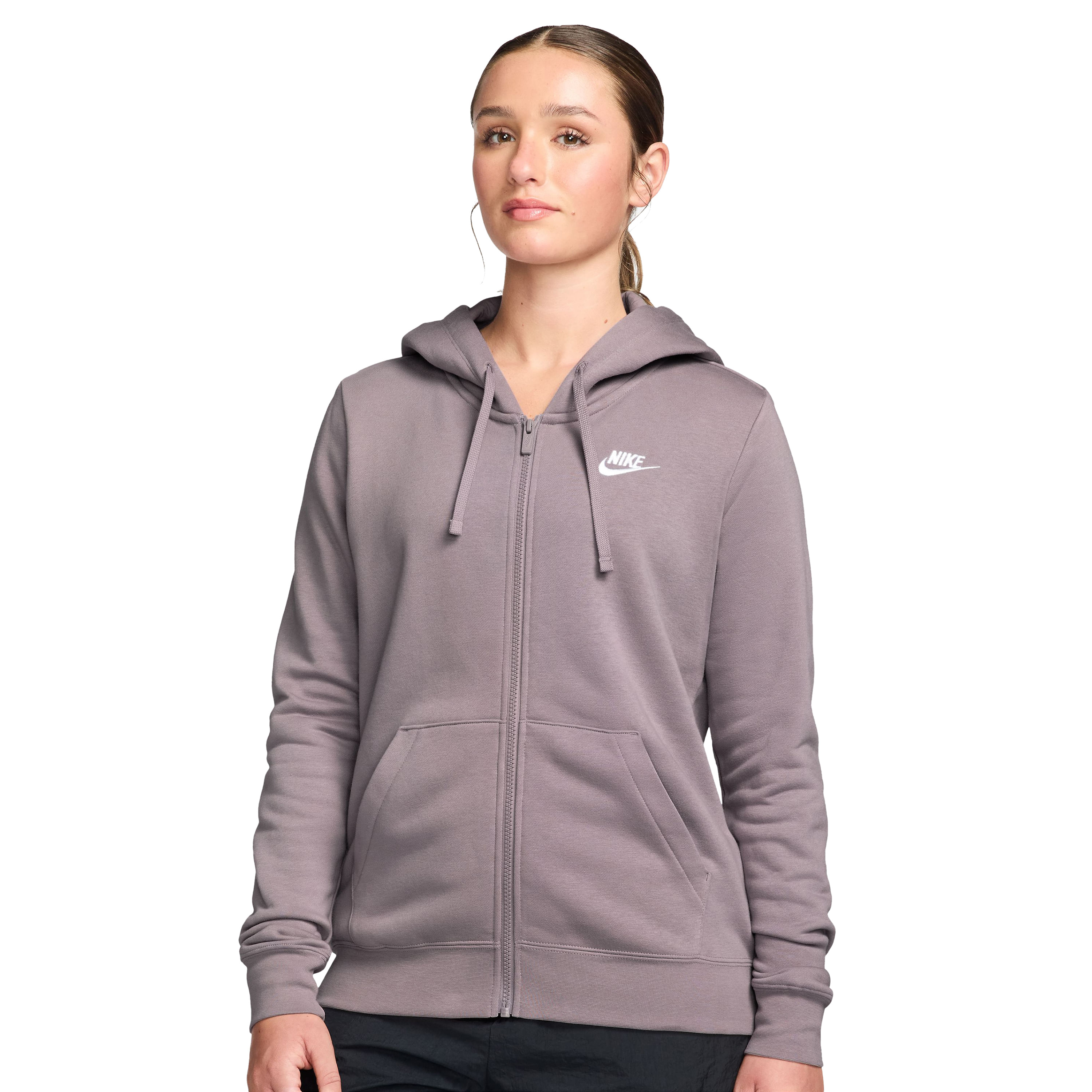 nike club fleece full zip hoodie grey