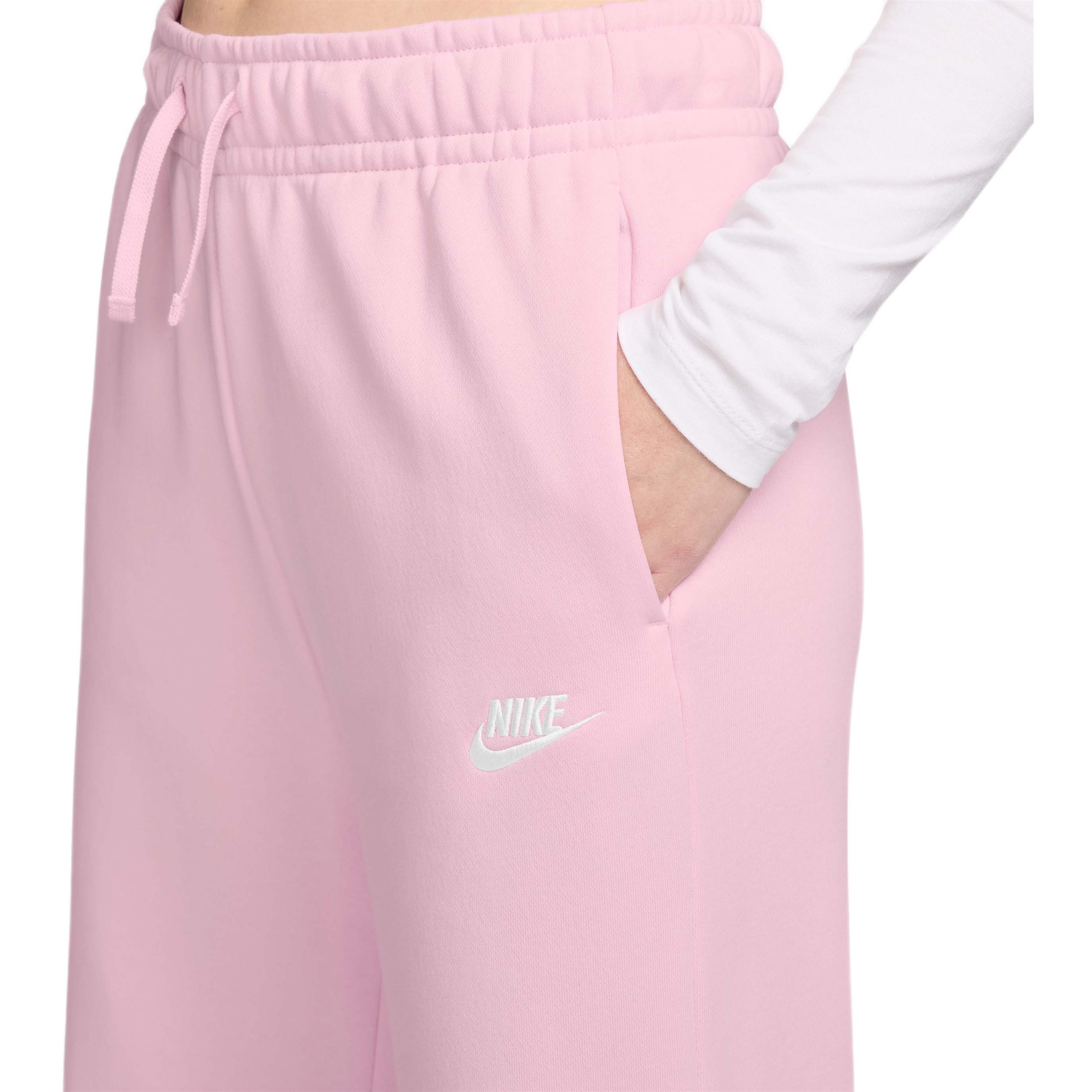 Nike Sportswear Club Fleece Mid-Rise Wide Pant - Women's - Pink Foam / White L