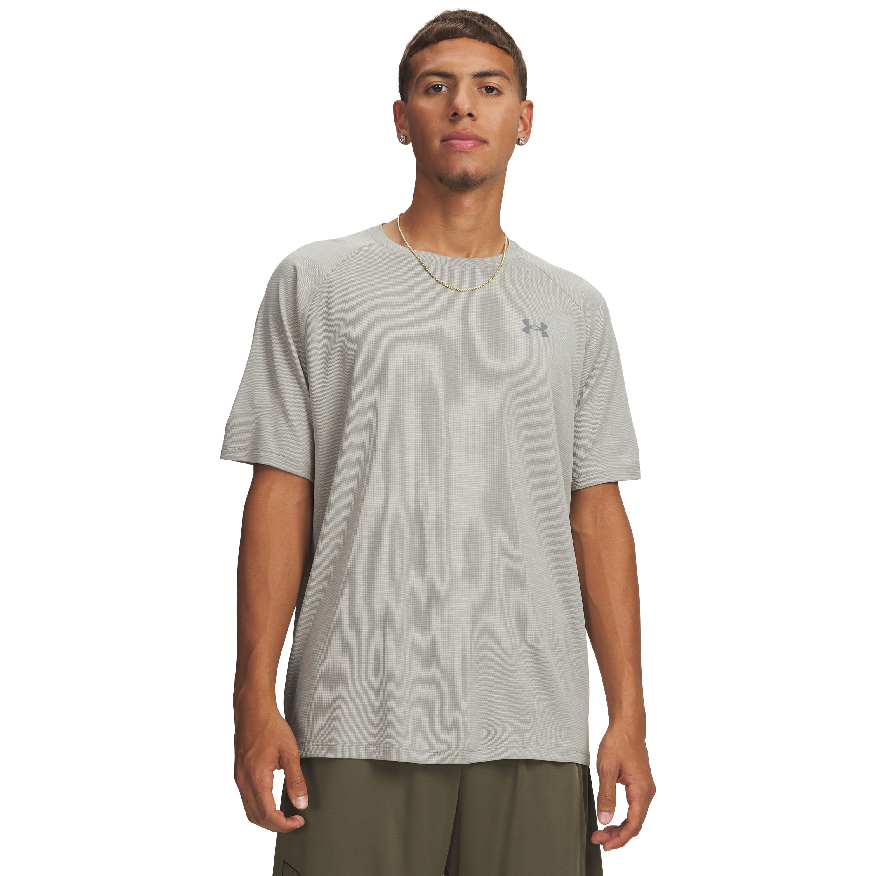 Under-Armour-Tech-Textured-Short-Sleeve-T-Shirt---Men-s-Titanium---Clay-Green