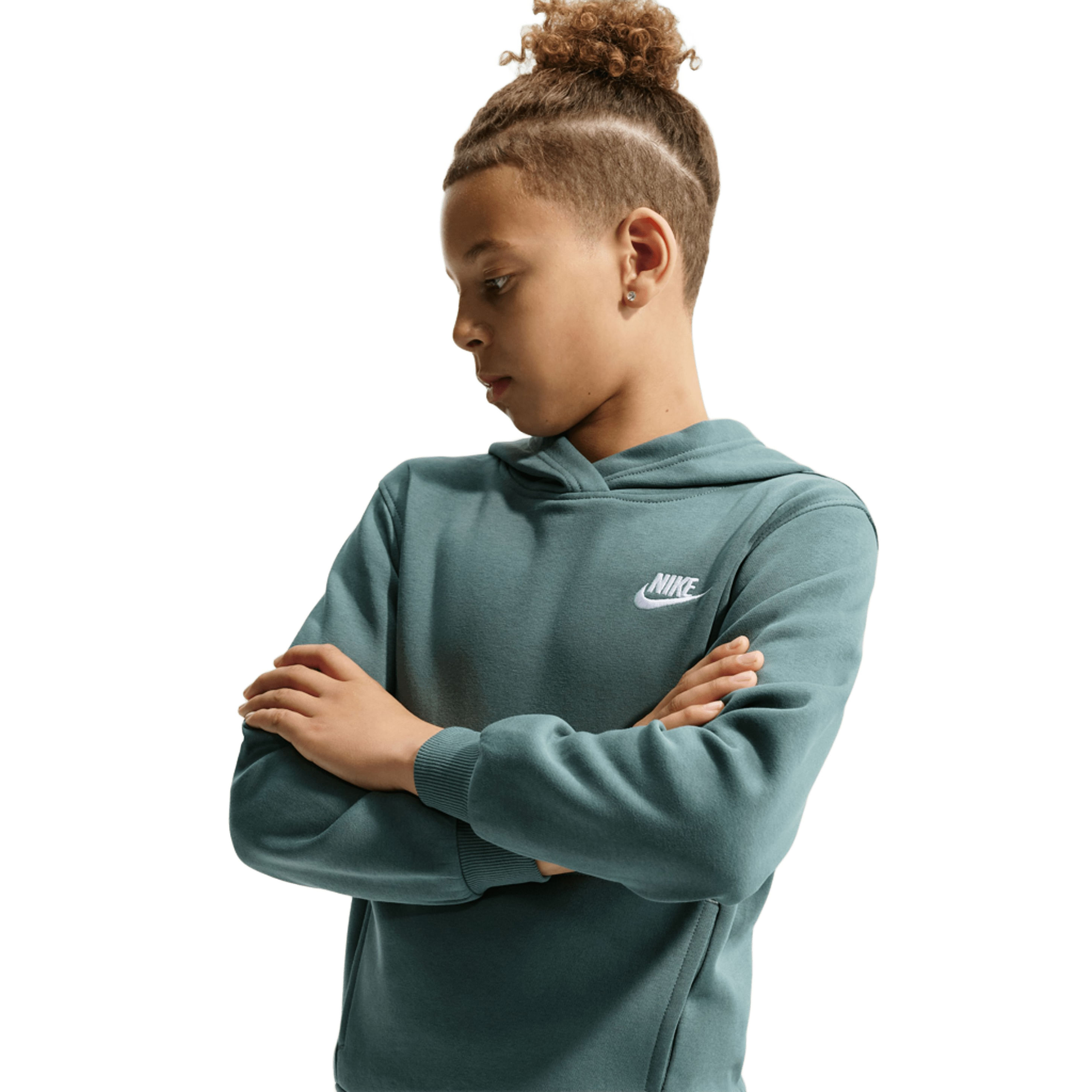 Nike-Sportswear-Club-Fleece-Pullover-Hoodie---Youth-Mineral-Slate---White