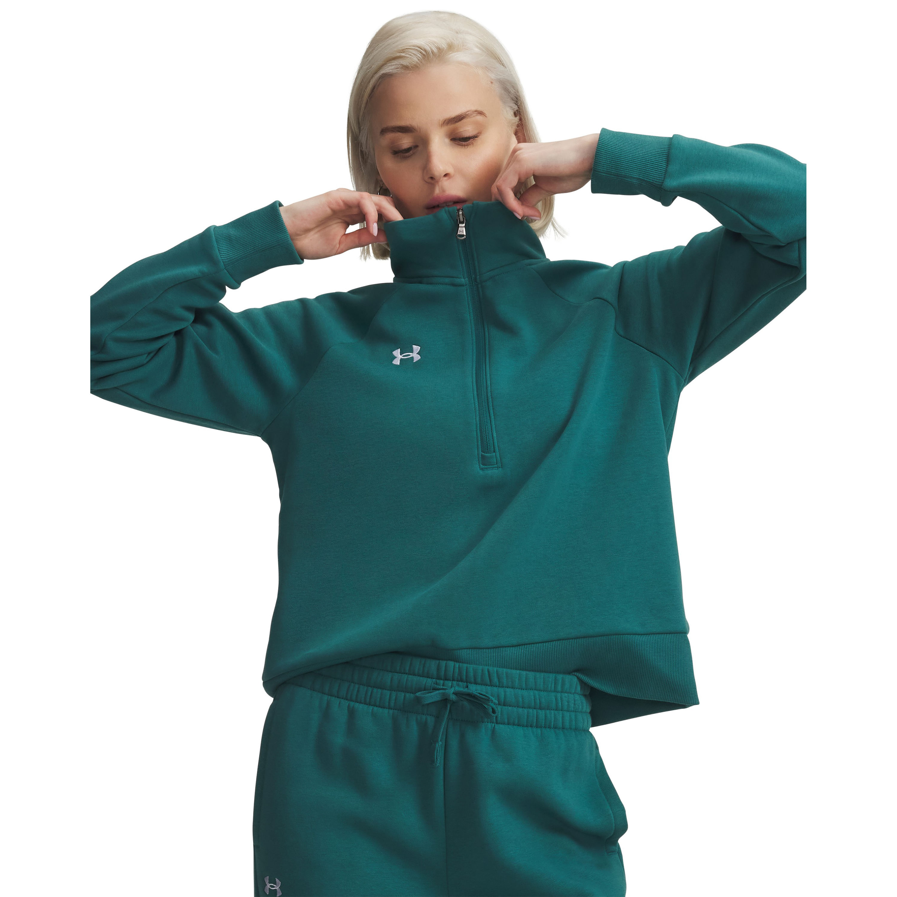 Under-Armour-Rival-Fleece-1-2-Zip-Jacket---Women-s-Rack-Green---White