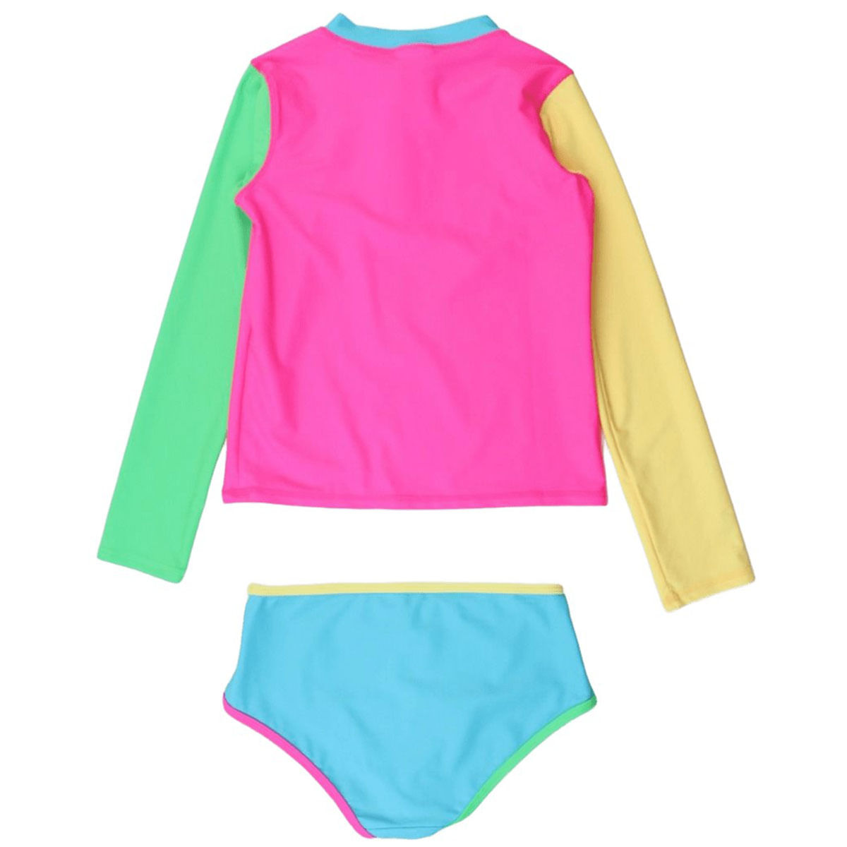 RuffleButts---RuggedButts-Long-Sleeve-Rash-Guard-Set---Girls--Neon-Color-Block