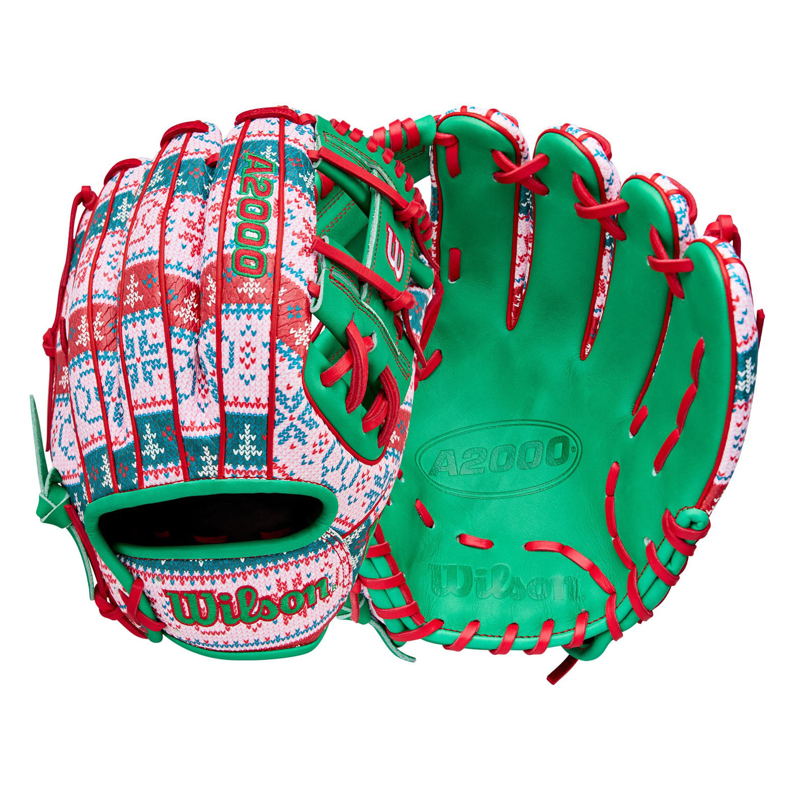 Wilson-A2000-December-2025-GTOM-Glove-Kelly-Green---Holiday-Sweater
