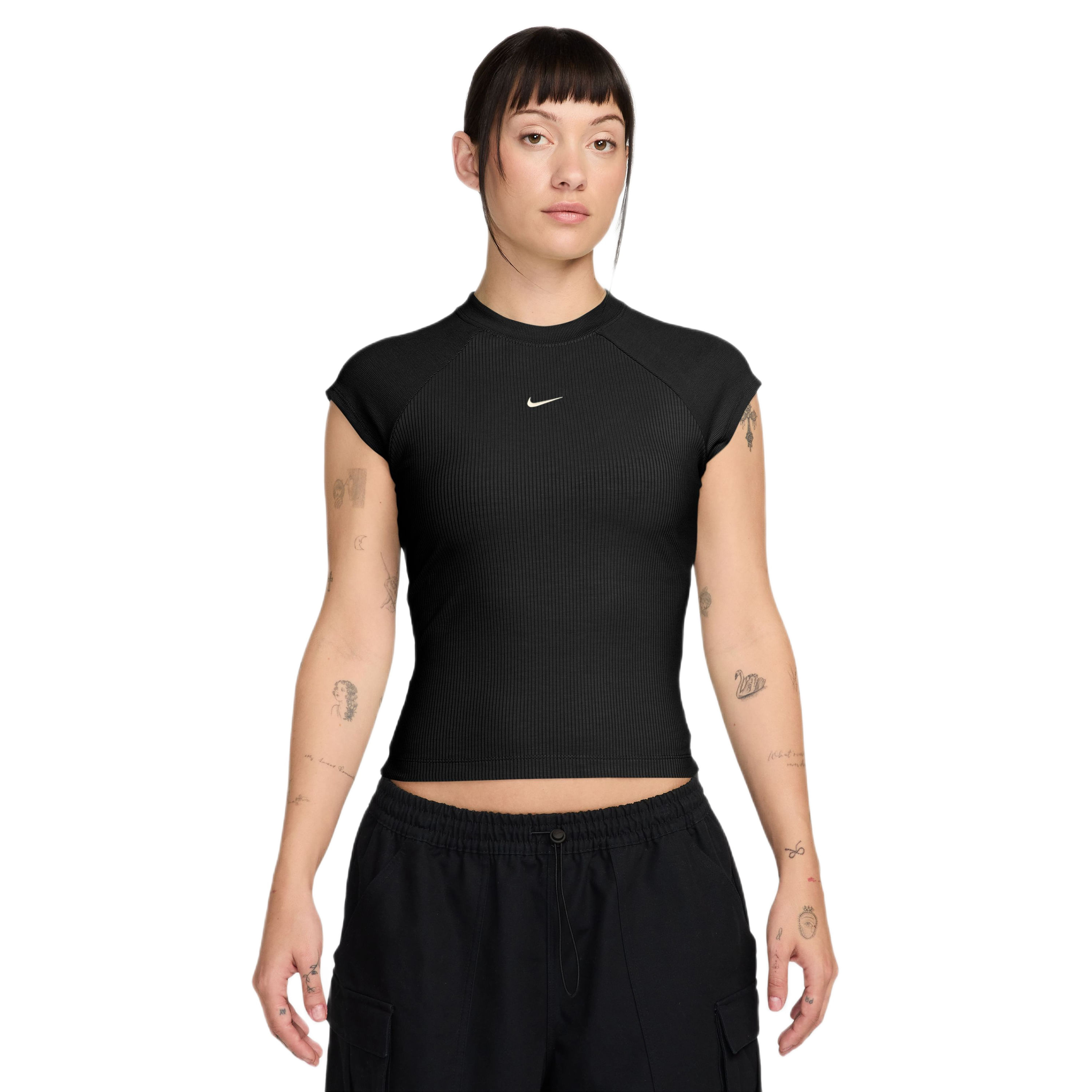 nike essentials short sleeve crop top in oatmeal