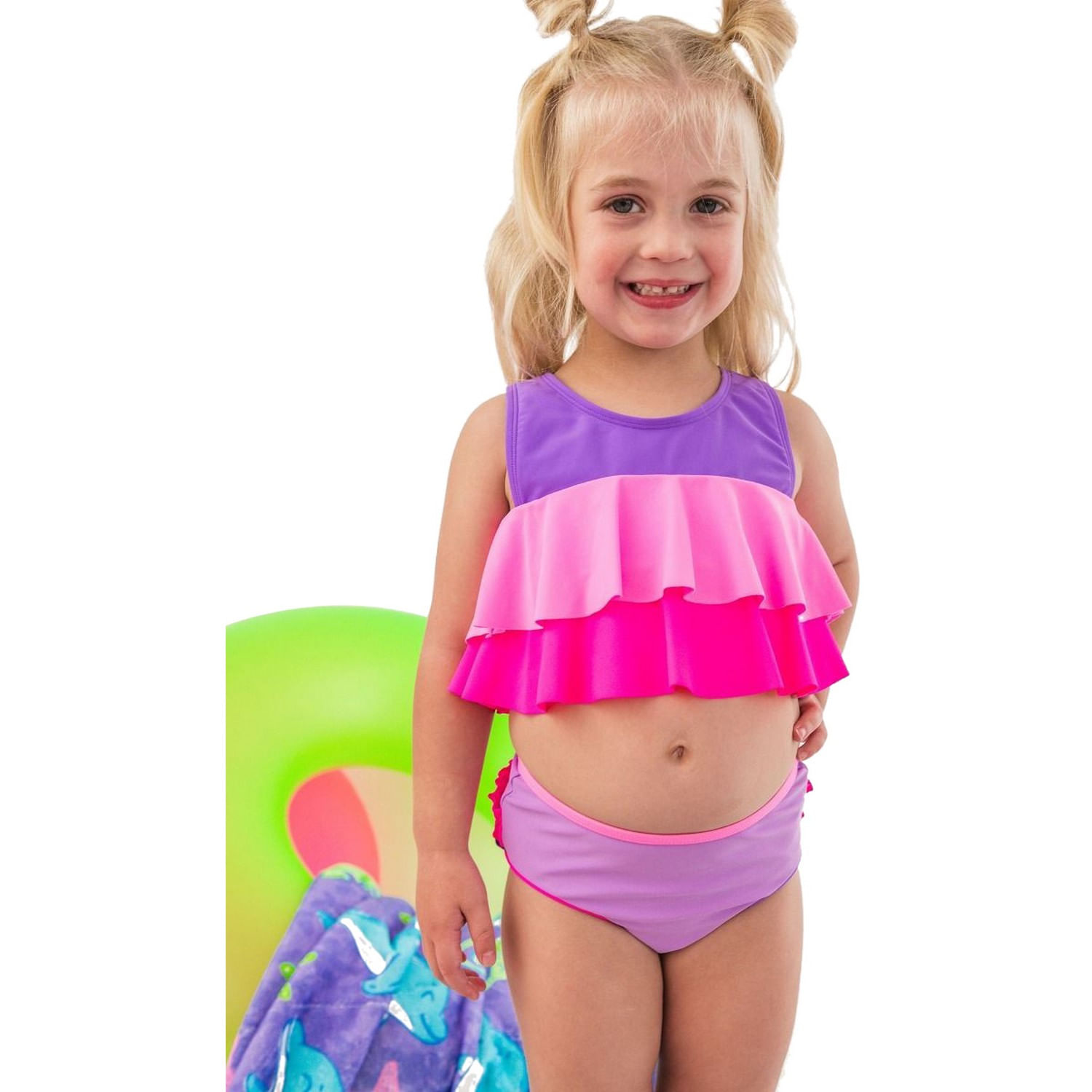 RuffleButts---RuggedButts-Flounce-Bikini---Girls--Neon-Purple-Color-Block