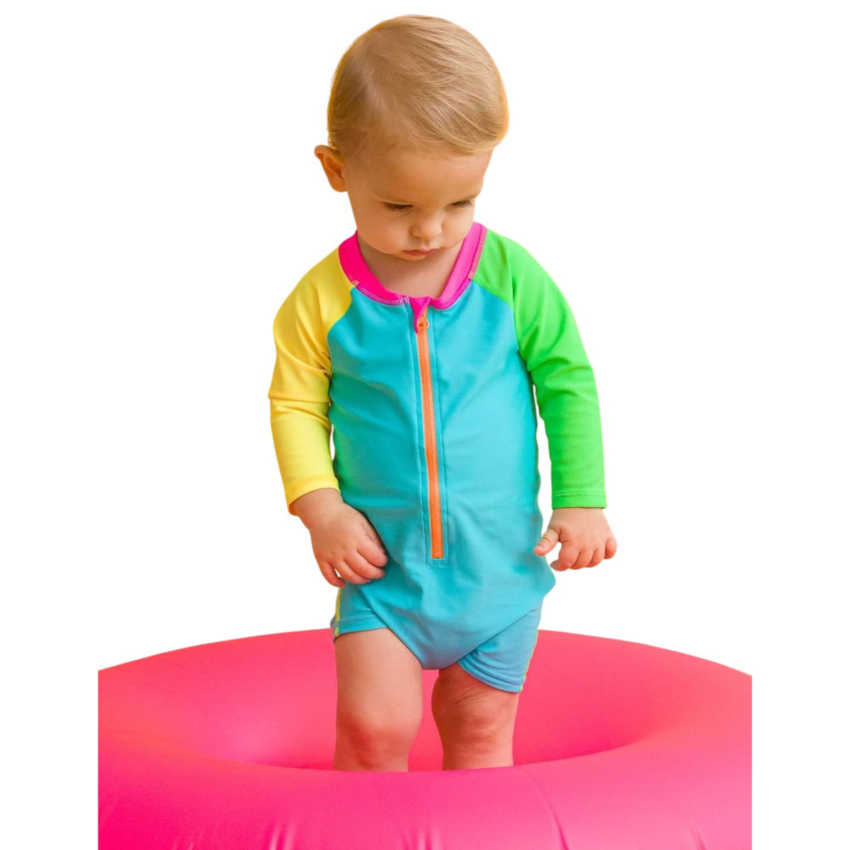 RuffleButts---RuggedButts-One-Piece-Rash-Guard-Long-Sleeve-Boardshort---Boys--Neon-Color-Block