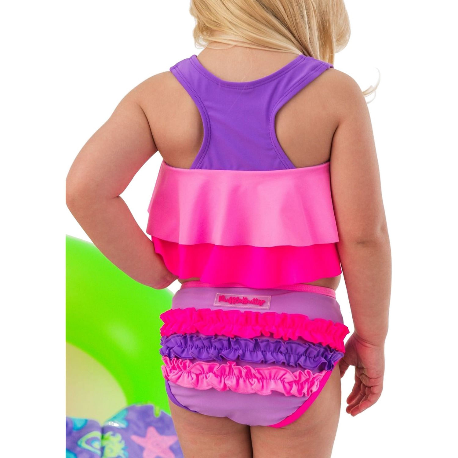 RuffleButts---RuggedButts-Flounce-Bikini---Girls--Neon-Purple-Color-Block