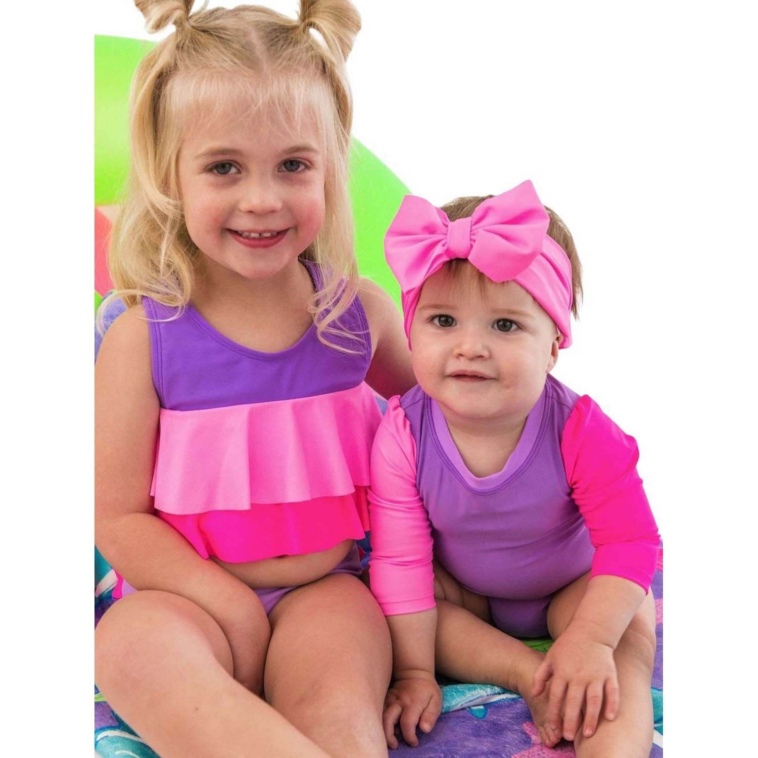 RuffleButts---RuggedButts-Flounce-Bikini---Girls--Neon-Purple-Color-Block