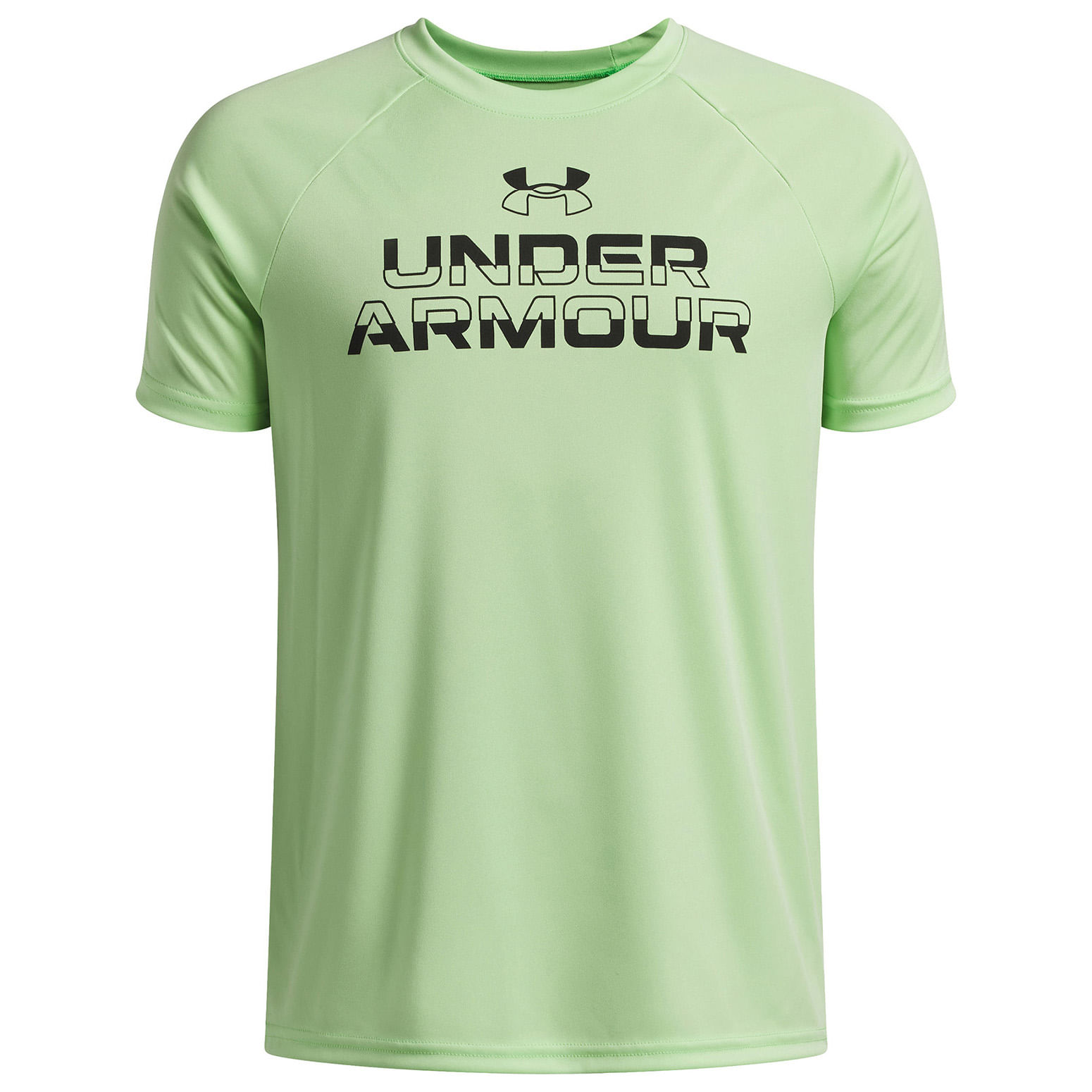 Under-Armour-UA-Tech-Split-Wordmark---T-Shirt---Girls--Lumos-Lime---Black