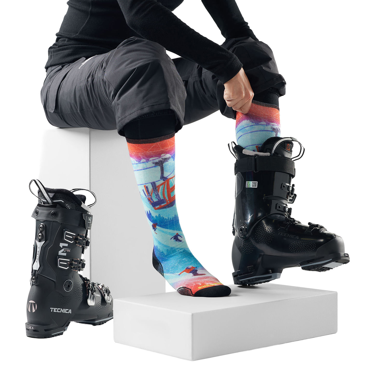 Smartwool Ski Day Print Over-the-calf Sock - Laguna Blue L