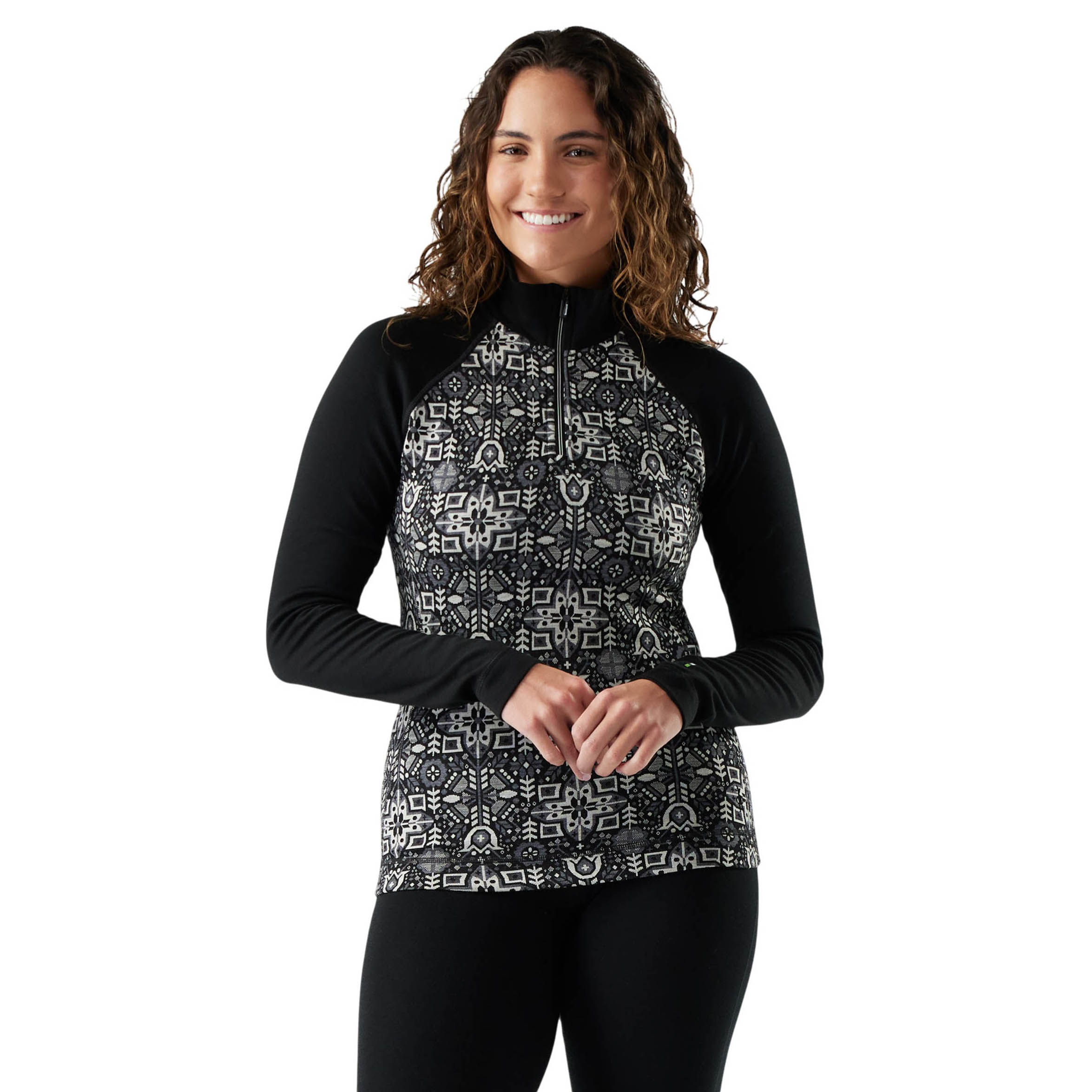 Smartwool-Classic-Thermal-Merino-Base-Layer-1-4-Zip---Women-s-Black-Deco-Floral