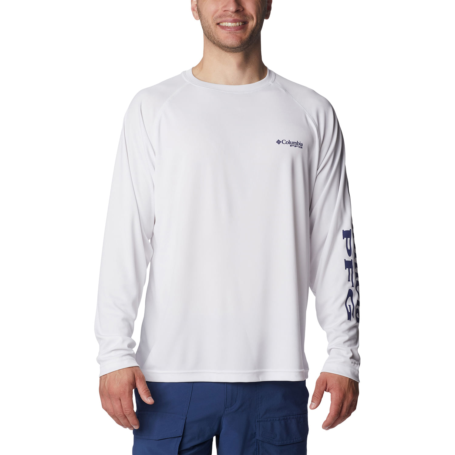 Columbia Men's Standard Terminal Tackle PFG Fish Flag LS, Vivid Blue/White, X-Large