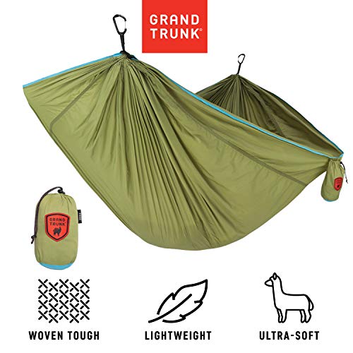 GRAND-TRUNK-Trunk-Tech-Double-Hammock-Two-Person-Camping-Portable-and-Travel-Hammock-Nylon-and-Weather-Proof-Strap-to-Trees-Green-with-Aqua-Trim