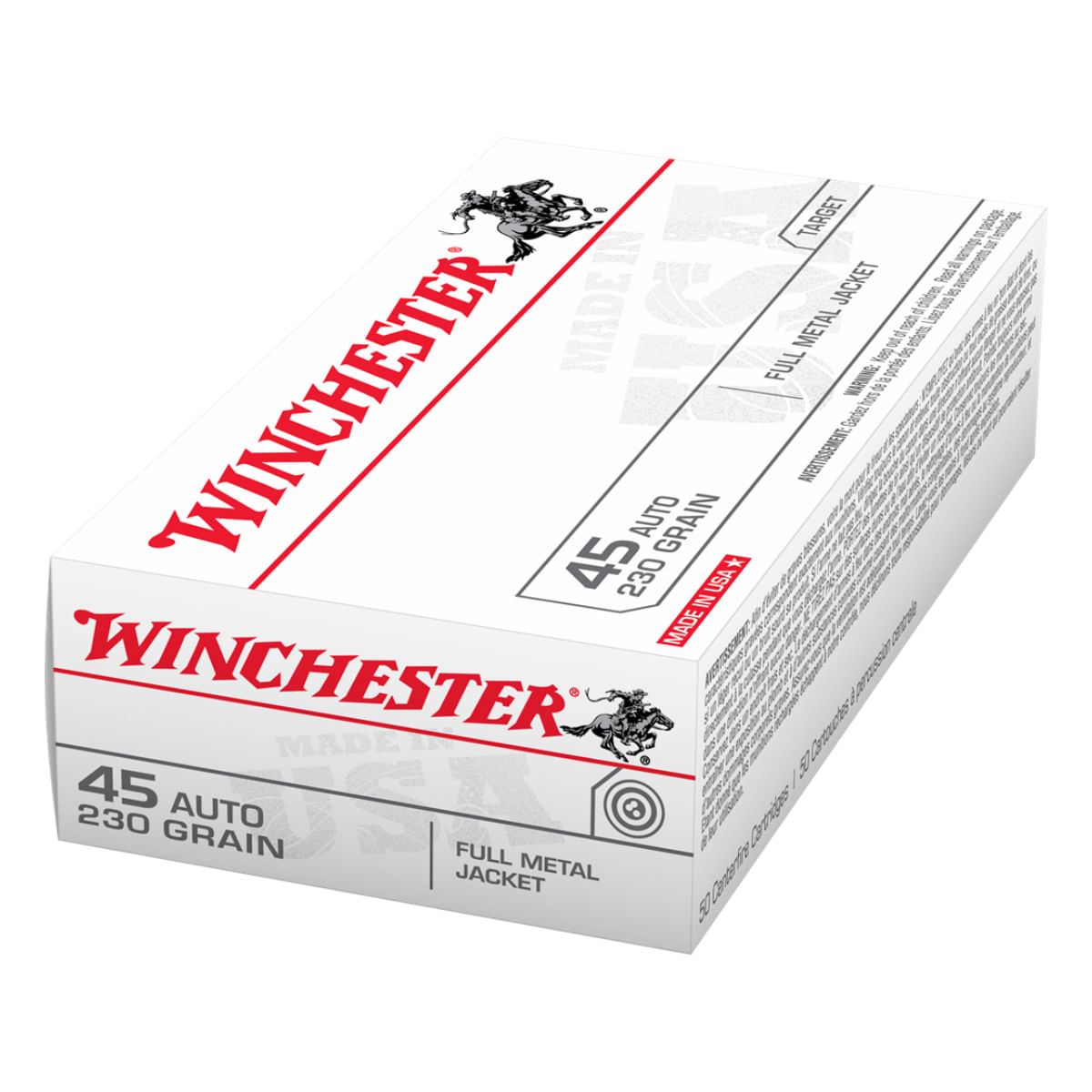 Winchester Ammo USA White Box 45 Automatic 230 Grain FMJ Ammunition 50 Rounds - 45 ACP