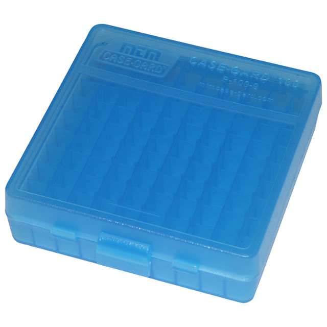 MTM Case-Gard Flip Top 9mm Luger / 380 ACP Pistol Ammo Box 100 Rounds - CLEAR BLUE 9 mm / 380 Cal