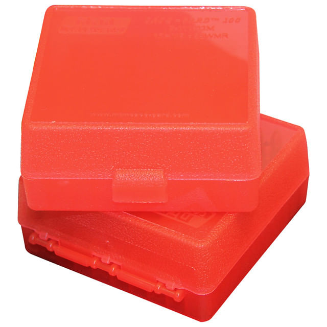 MTM Case-Gard Flip Top 22 Magnum / 17 HMR Pistol Ammo Box 100 Rounds - CLEAR RED 22 Magnum / 17 HMR
