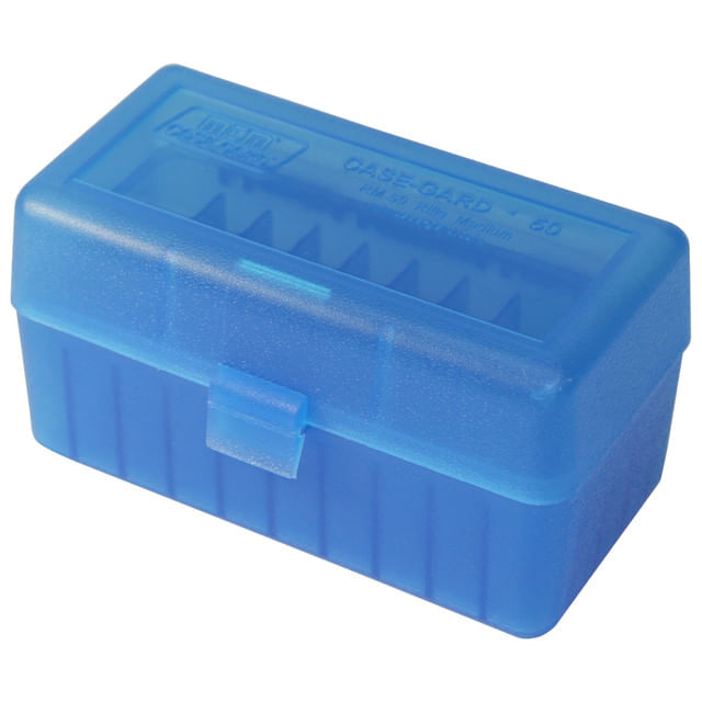 MTM Case-Gard Flip Top 22-250 Remington / 243 Winchester / 308 Winchester / 220 Swift Rifle Ammo Box 50 Rounds - CLEAR BLUE 22-250 / 243 Win / 308 Win / 220 Swift
