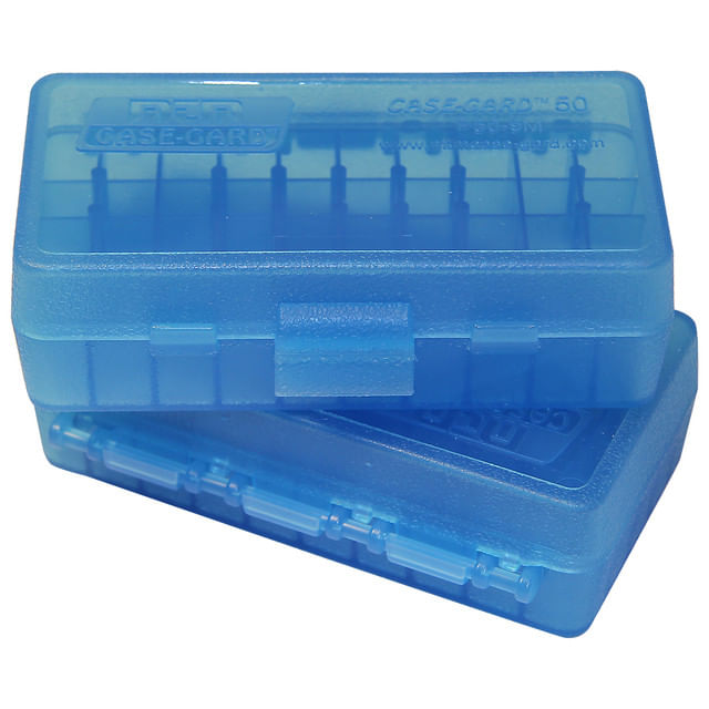 MTM Case-Gard Flip Top 9mm Luger / 380 ACP Pistol Ammo Box 50 Rounds - CLEAR BLUE 9 mm / 380 Cal