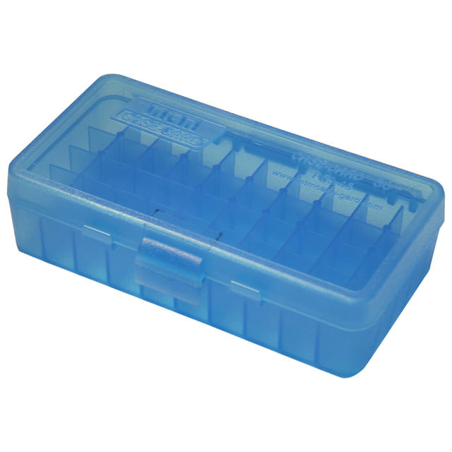 MTM Case-Gard Flip Top 45 ACP / 40 Smith & Wesson / 10mm Auto Pistol Ammo Box 50 Rounds - CLEAR BLUE 45 Cal / 40 Cal / 10mm