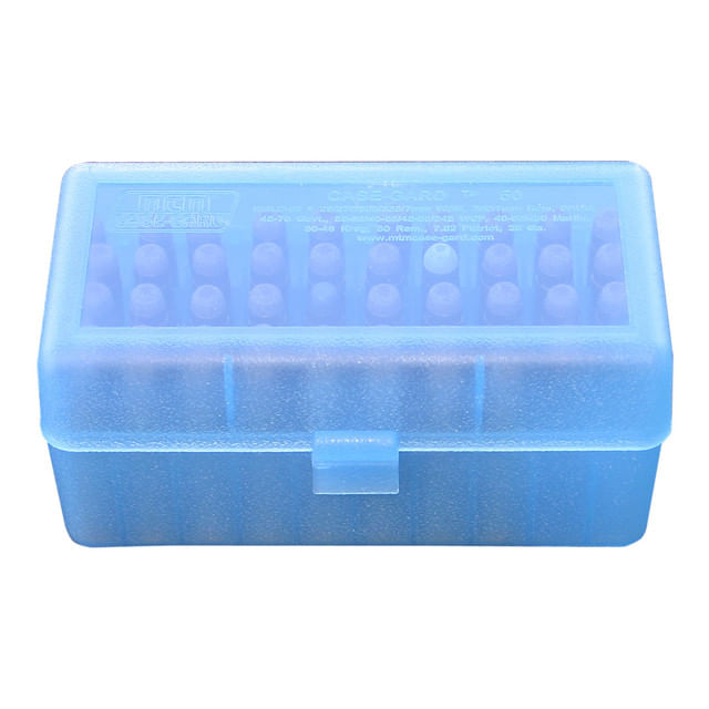 MTM Case-Gard Flip Top 300 Winchester Short Magnum / 45-70 Government / 7mm Remington Magnum Rifle Ammo Box 50 Rounds - CLEAR BLUE 300 WSM / 45-70 / 7mm R SAUM