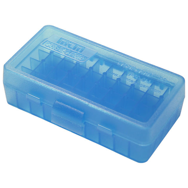 MTM Case-Gard Flip Top 9mm Luger / 380 ACP Pistol Ammo Box 50 Rounds - CLEAR BLUE 9 mm / 380 Cal
