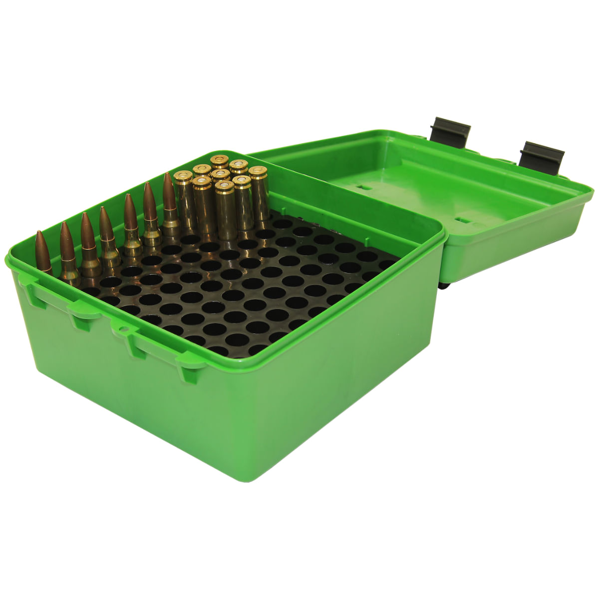 MTM Case-Gard Deluxe 22-250 Remington / 243 Winchester / 308 Winchester / 220 Swift Rifle Ammo Box 100 Rounds - GREEN 22-250 / 243 Win / 308 Win / 220 Swift